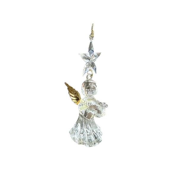 Clear Acrylic Angel Ornament With Gold Wings & Star Holiday Decoration 3.5" - Picture 7 of 14